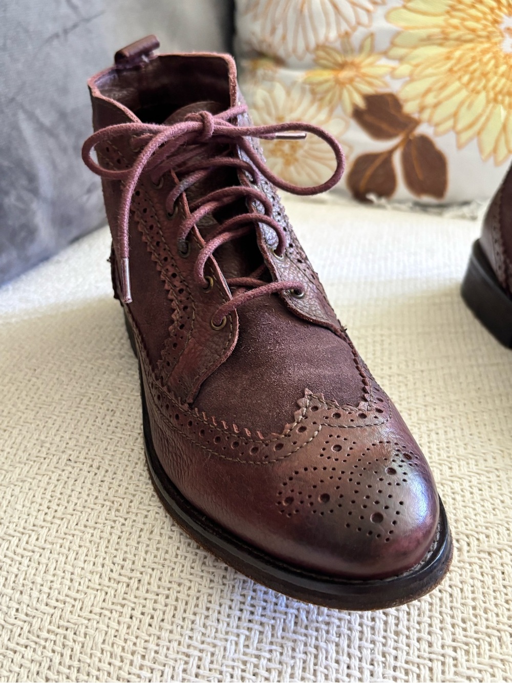 Leather Suede Wing Tip Ankle Boot Shoes Size EU 40